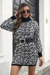 Heathered Turtleneck Mini Sweater Dress Black OutfitFlow