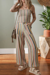 Striped Smocked Cami Top and Wide Leg Pants Set Multicolor OutfitFlow
