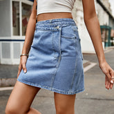 Asymmetrical Denim Mini Skirt Medium OutfitFlow