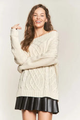 ADORA Cable Knit Off Shoulder Sweater IVORY OutfitFlow