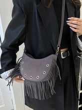 Fringe Solid Color Shoulder Bag Gray One Size OutfitFlow