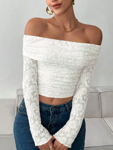 Lace Off-Shoulder Long Sleeve Top White OutfitFlow