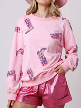 Sequin Boot Crewneck Sweatshirt Pink OutfitFlow