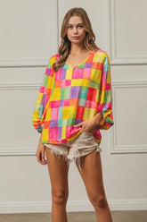 BiBi Multi Block Bubble Pop Ballon Top PINK YELLOW BLUE OutfitFlow