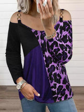 Full Size Leopard Cold Shoulder Long Sleeve T-Shirt Pink Purple OutfitFlow