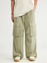 Men's Oversized Cargo Utility Wide Leg Pants Gray Green OutfitFlow