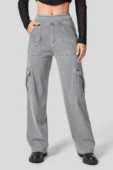 High Waist Straight Leg Cargo Jeans Gray OutfitFlow