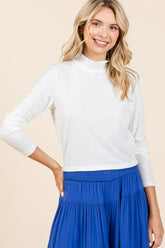Mittoshop Mock Neck Rib Knit Long Sleeve Crop Top Off White OutfitFlow