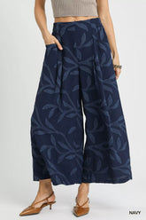 Umgee Jacquard Wide-Leg Pants Navy OutfitFlow