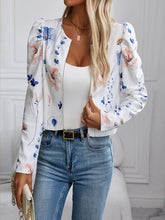 Printed Zip Up Long Sleeve Jacket White OutfitFlow