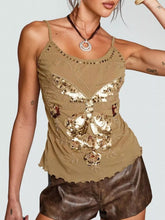 Sequin Butterfly Scoop Neck Cami Brown OutfitFlow