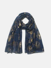 Ginkgo Leaf Polyester Scarf Dark Navy One Size OutfitFlow