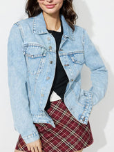 Button Up Long Sleeve Denim Jacket Light OutfitFlow