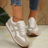 Contrast Lace Up Round Toe Sneakers Beige OutfitFlow