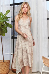 ADORA Printed Spaghetti Strap Midi Dress LT TAUPE OutfitFlow