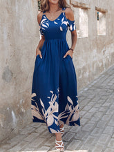 Printed Cold Shoulder Short Sleeve Maxi Dress Navy OutfitFlow