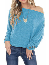 One Shoulder Long Sleeve T-Shirt Sky Blue OutfitFlow