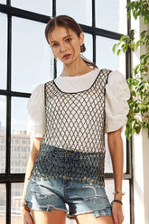 ADORA Beads Accent Fishnet Tank Top GOLD OutfitFlow