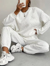 Texture Round Neck Top and Pants Set White OutfitFlow