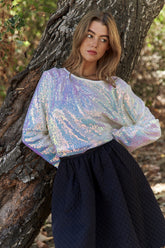 J.NNA Sequin Long Sleeve Crop T-Shirt Fantasy OutfitFlow