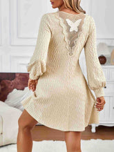 Lace Detail V-Neck Long Sleeve Dress Beige OutfitFlow