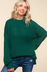 Haptics Full Size Mock Neck Side Slit Knit Top Hunter Green OutfitFlow