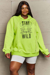 Simply Love Simply Love Full Size STAY WILD Graphic Hoodie Yellow-Green OutfitFlow