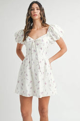 MABLE Floral Print Puff Sleeve Mini Dress OFF WHITE OutfitFlow