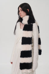 Fuzzy Contrast Striped Scarf Black One Size OutfitFlow