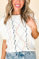 Cable Knit Round Neck Half Sleeve Sweater White OutfitFlow