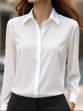 Button Down Collared Neck Long Sleeve Shirt White OutfitFlow