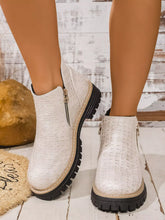 Round Toe Side Zip Ankle Boots Ivory OutfitFlow