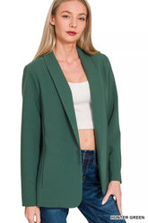 Zenana Woven Long Sleeve Blazer With Lining HUNTER GREEN OutfitFlow