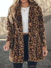 Leopard Collared Neck Coat with Pockets Mocha OutfitFlow