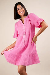 VERY J Plus Size Mineral Washed Woven Mini Dress Pink OutfitFlow