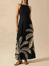 Printed Sleeveless Maxi Dress Foliage OutfitFlow