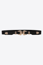 Double Buckle Elastic Belt Black One Size OutfitFlow