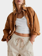 Button Up Drop Shoulder Denim Jacket Caramel OutfitFlow