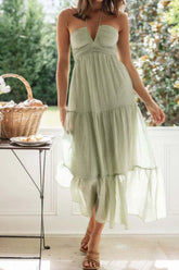 Tiered Halter Neck Cami Dress Sage OutfitFlow