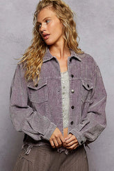 POL Button Down Corduroy Trucker Jacket Lilac OutfitFlow