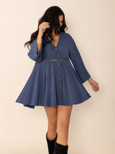 Cutout Johnny Collar Long Sleeve Mini Dress Dusty Blue OutfitFlow