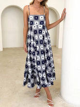 Printed Square Neck Midi Cami Dress Dark Blue OutfitFlow