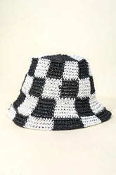 Fame Checkered Pattern Knit Bucket Hat Black One Size OutfitFlow