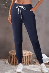 Drawstring Joggers with Pockets Dark Navy OutfitFlow