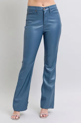 Judy Blue Full Size High Waist Tummy Control Faux Leather Bootcut Pants Plus Size BLUE OutfitFlow