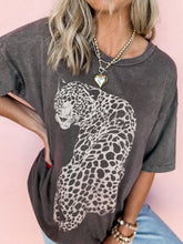 Cheetah Mineral Wash Round Neck Half Sleeve T-Shirt Dark Gray OutfitFlow