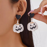 Halloween Pumpkin Heart Drop Earrings White One Size OutfitFlow