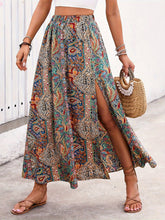 Slit Printed Elastic Waist Skirt Styl A OutfitFlow