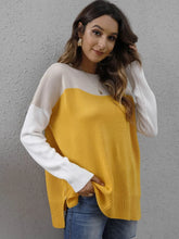 Color Block Round Neck Sweater Gold OutfitFlow