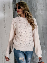 Openwork Mock Neck Long Sleeve Sweater White OutfitFlow
